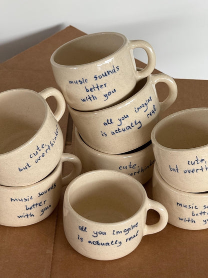 Personalized handwritten ceramic mug with custom quote
