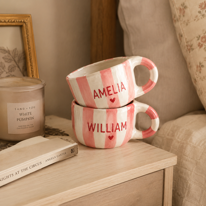 Personalized pink stripe ceramic travel mug photo 5