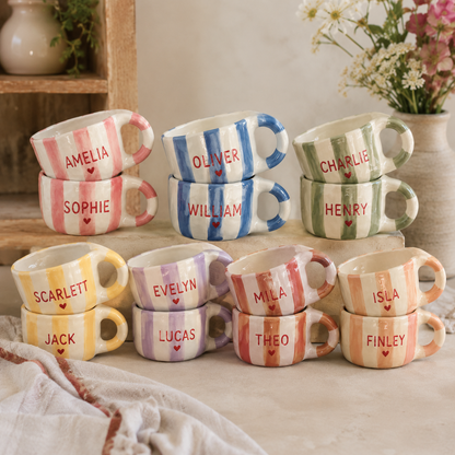 Personalized pink stripe ceramic travel mug photo 6