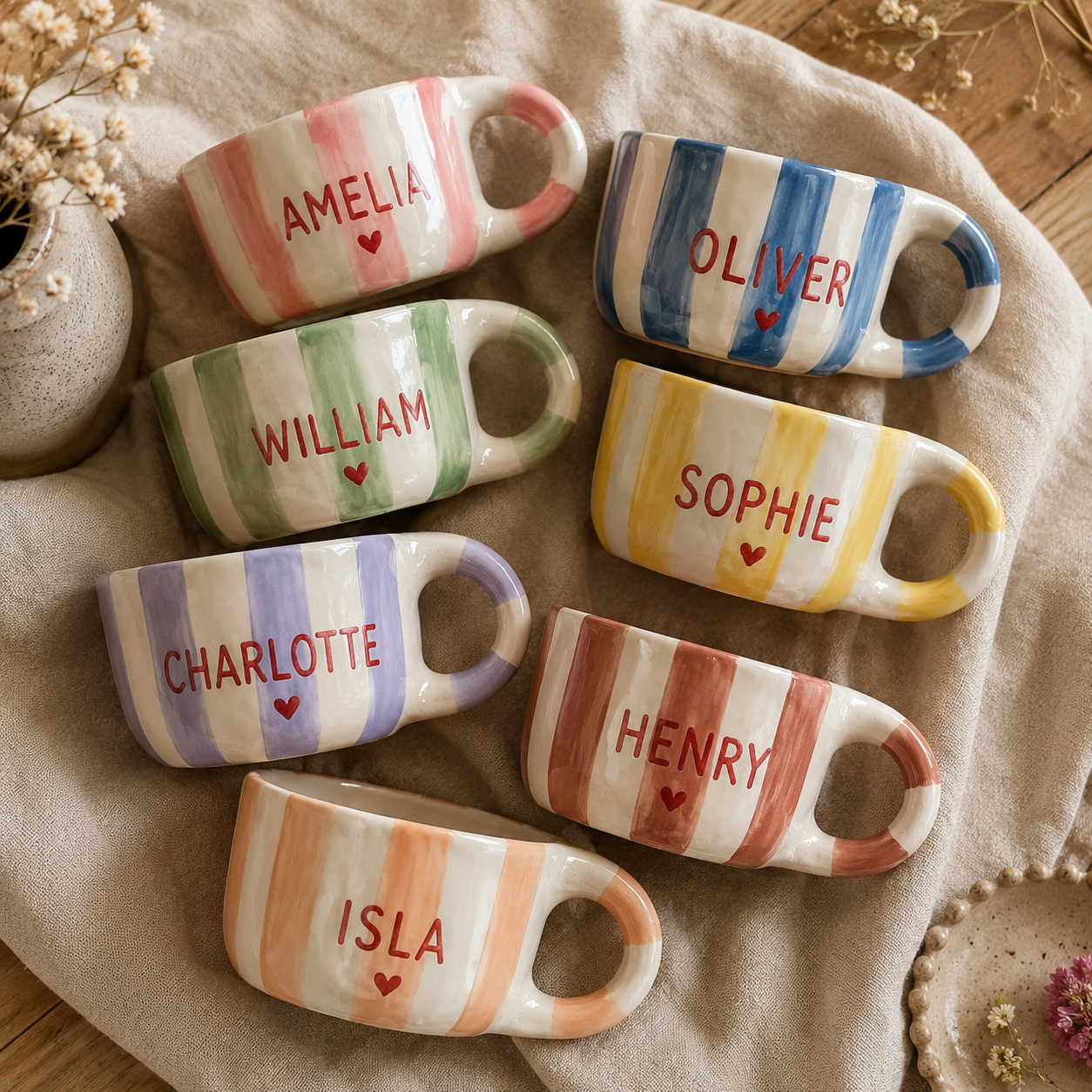 Personalized pink stripe ceramic travel mug photo 7